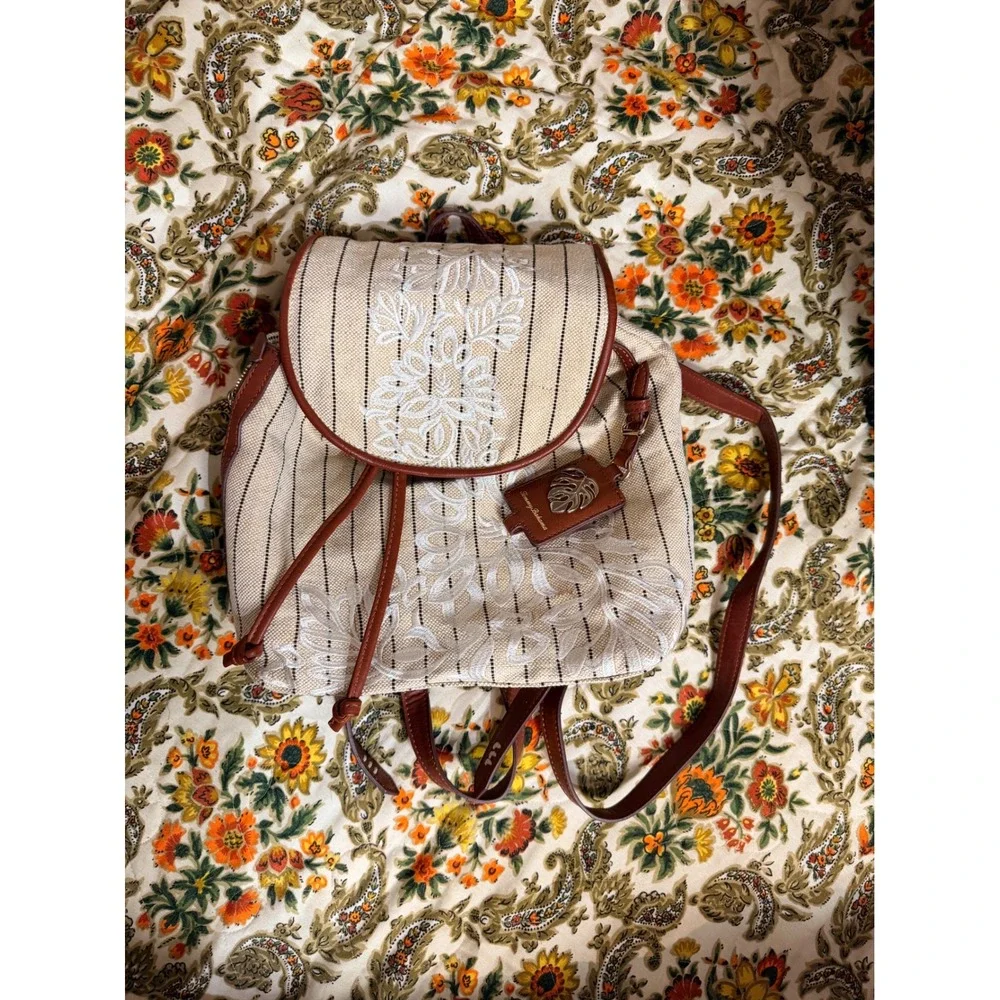 Tommy Bahama Striped Canvas Waikiki Drawstring Backpack Resort Aloha‎ Tag